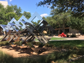 IMG 4993 photo by BRallo Angelo State University Public Art on campus, CUBE-I by Owen Morrel and KINESIS by Joaquin Gasgonia Palencia