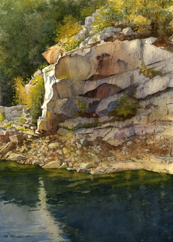 Richard Sneary Rocks cliff water reflection painting