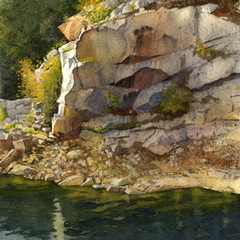 Richard Sneary Rocks cliff water reflection painting